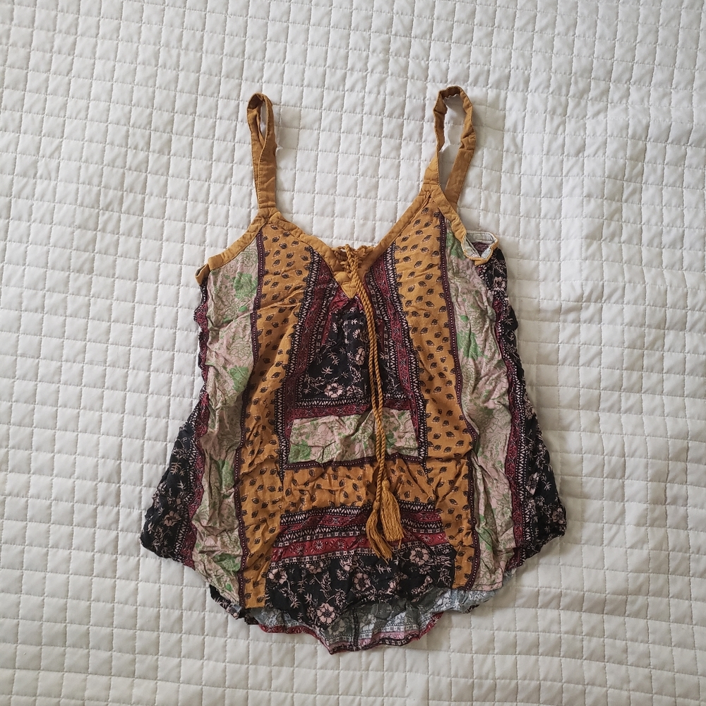 Multicolor Tribal Print Tank Top Blouse Earth Tones
